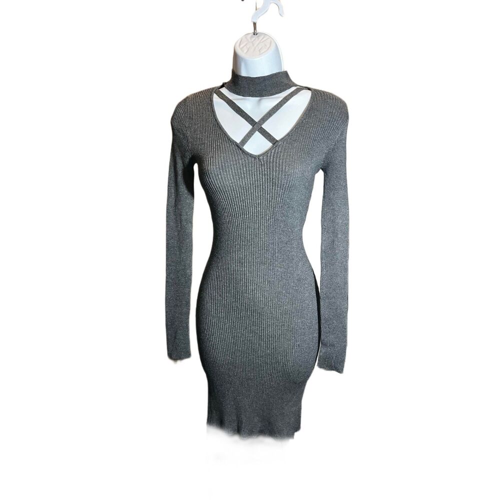Planet Gold Grey Ribbed Knit Dress - Size Large
